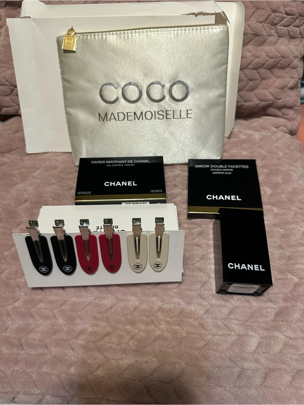 CHANEL Double Mirror Duo, Chanel oil control papers, makeup pouch & brush holder
